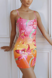 Sequin Printed Spaghetti Strap Slim-Fit Mini Dress