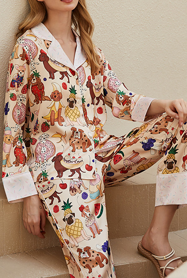 Dog Print Long Sleeve Two-Piece Lounge Set