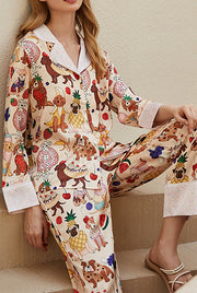 Dog Print Long Sleeve Two-Piece Lounge Set