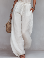 White Wide-Leg Pants Set with Drawstring Waist