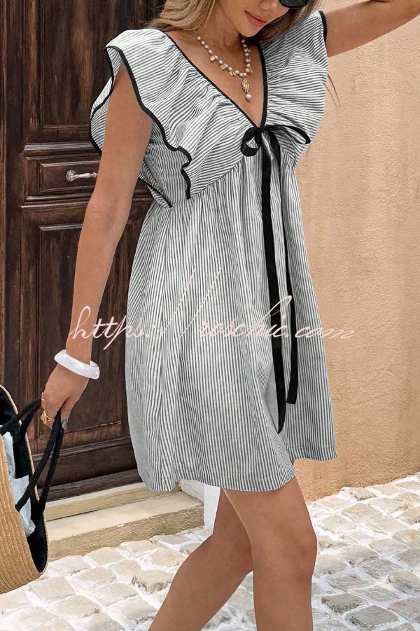 Striped Sleeveless V-Neck Mini Dress – Loose Fit Vacation