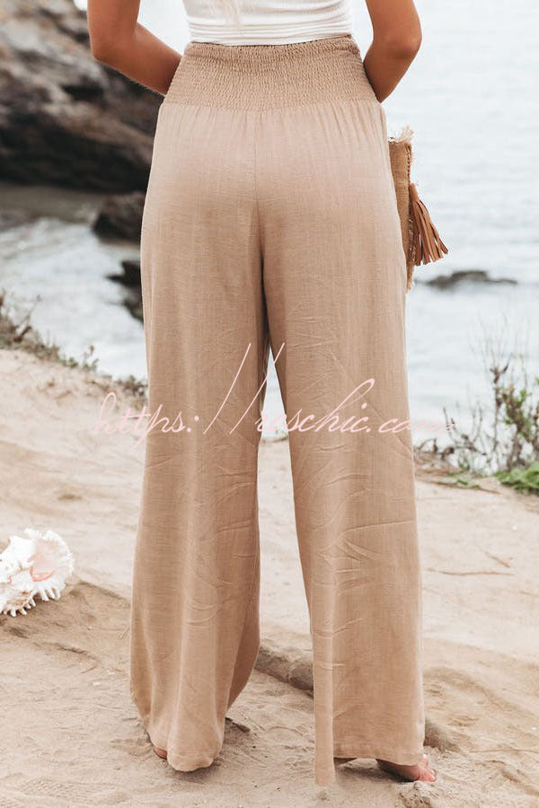 Smocked Pocketed Pants – Loose Fit Slub Cotton Vacation Style