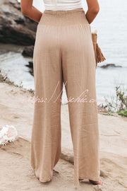 Smocked Pocketed Pants – Loose Fit Slub Cotton Vacation Style