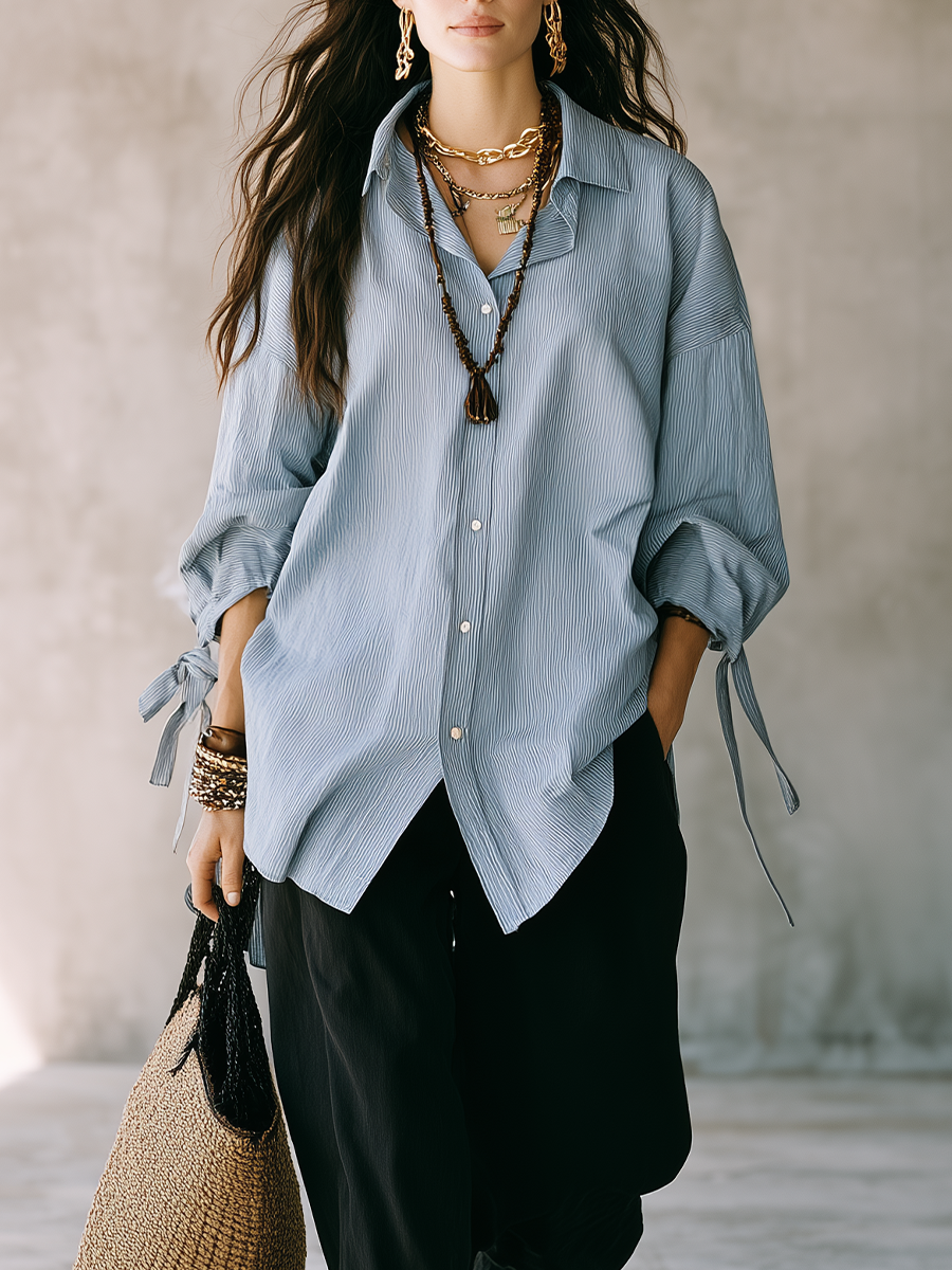 Sky Blue Tie-Sleeve Shirt & Harem Pants Set