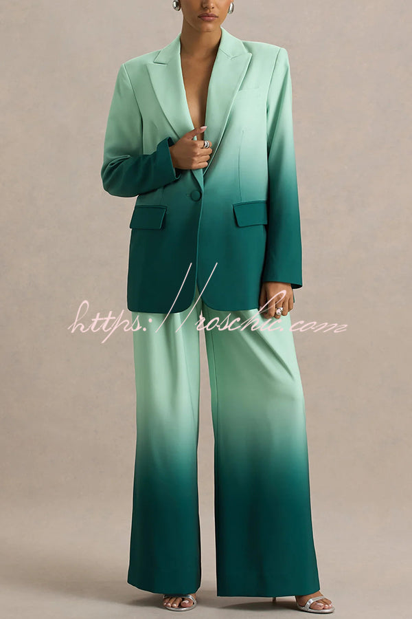 Ombre Satin Lapel Blazer – Single Button Loose Fit