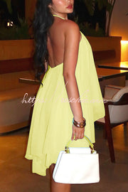 Chiffon Halter Backless Mini Dress – Solid Color