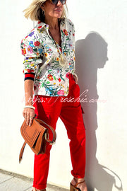 Blouse boutonnée surdimensionnée en satin à imprimé floral