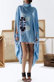 Satin Floral Print Pleated High-Neck Mini Dress