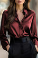 Satin Long Sleeve Shirt – Solid Color Office Blouse