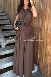 Metal Ring Halter Neck Bodysuit & Wide Leg Pants Set