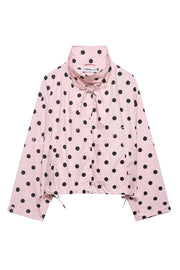 Polka Dot Loose Jacket with Stand Collar & Bow Tie Detail