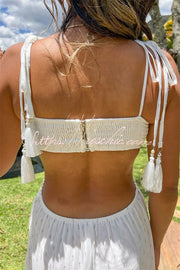Polka Dot Chiffon Maxi Dress with Crochet Tassel Straps
