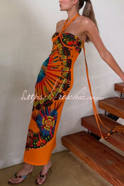 Ethnic Print Beaded Halter Maxi Dress – Vacation Style