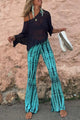 Tie Dye Ruched Lace-Up Waist Stretch Flare Pants