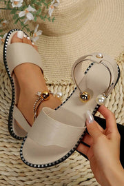 Pearl Buckle Roman Sandals with Flat Bottom – Vacation Style