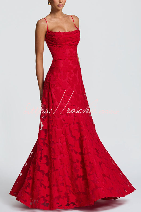 Floral Burnout Cowl Neck Lace-Up Back Maxi Dress