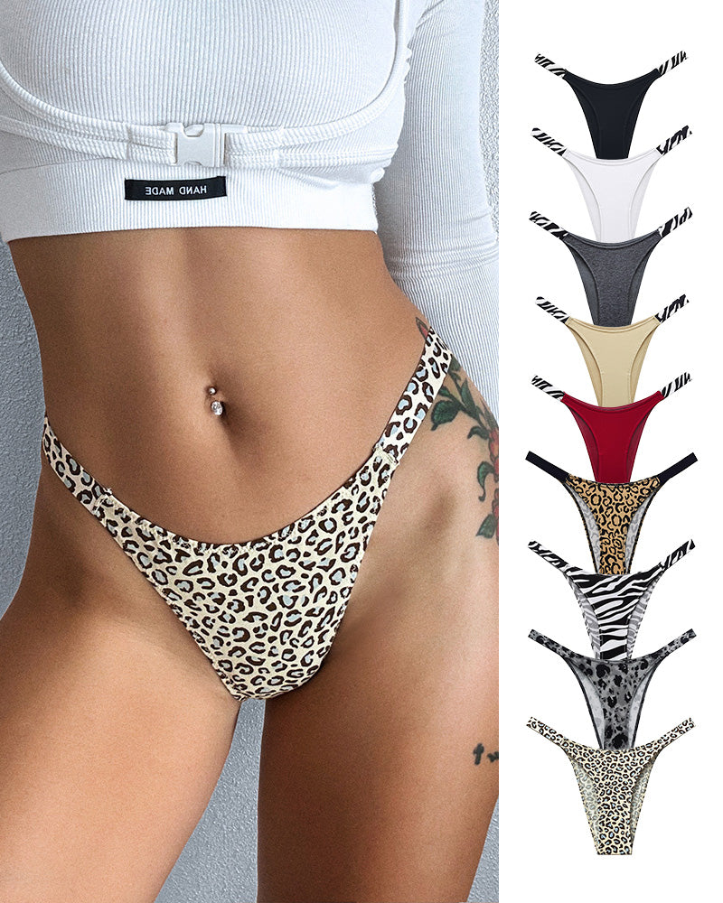 Pure Cotton High Leg Thong with Zebra Print Straps