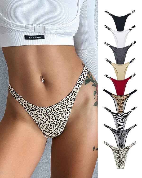 Pure Cotton High Leg Thong with Zebra Print Straps