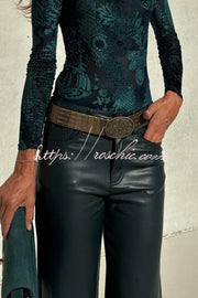 Faux Leather Straight-Leg Pants with Pockets