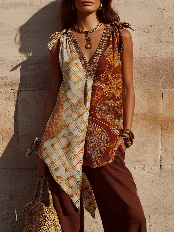 Bohemian Asymmetric Panel Tunic and Pant Set