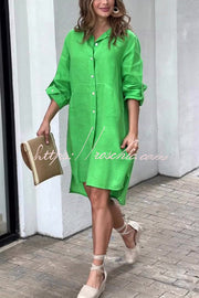 Linen Blend Long Sleeve Mini Dress | Casual Shirt Style
