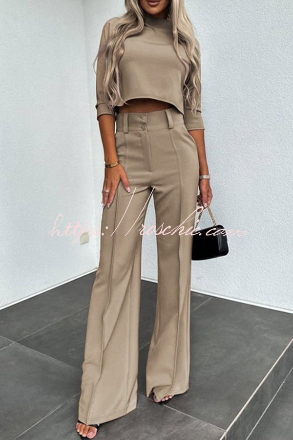High Neck Crop Top & High-Rise Flare Pants Set