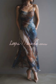 Abstract Watercolor Cowl Neck Maxi Dress