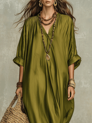 Olive Green Bohemian Maxi Dress – Relaxed Fit