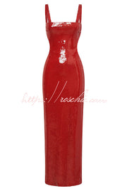 Sequin Backless Maxi Dress – Wide Strap Cutout Waist