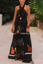 Printed Halter Two-Piece Set – Wide-Leg Pants & Tank Top
