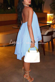 Chiffon Halter Backless Mini Dress – Solid Color