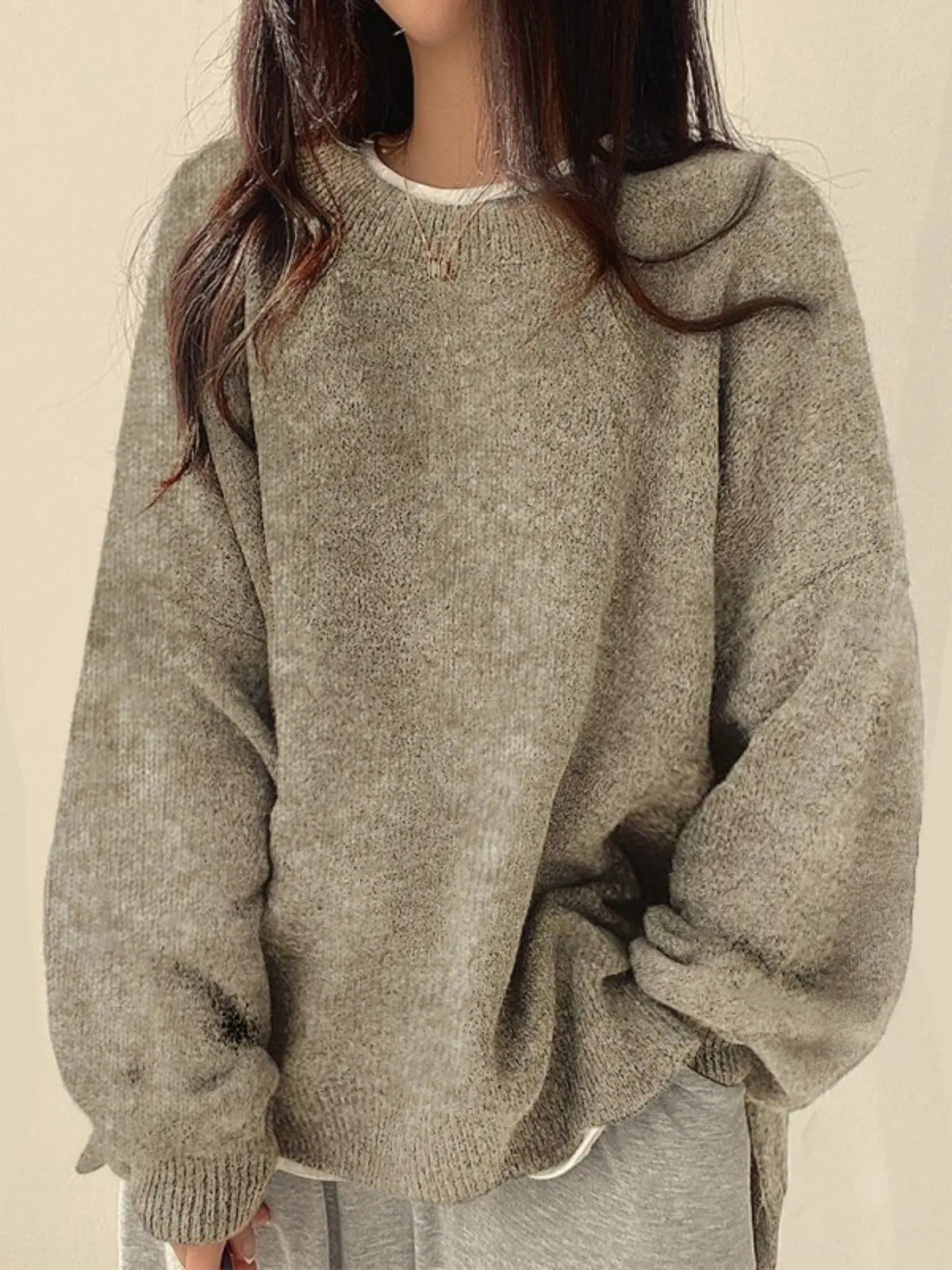 Duniii Drop Shoulder Split Hem Sweater
