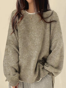 Duniii Drop Shoulder Split Hem Sweater