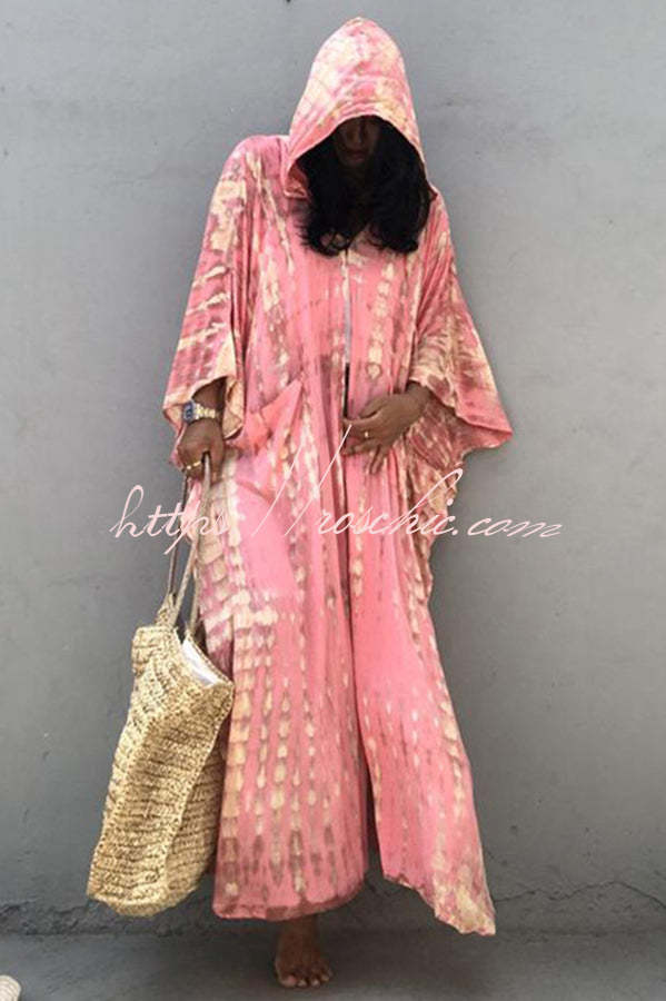Tie-Dye Hooded Kimono Cover-Up