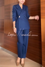 High Waist Straight Leg Pants with Pockets
