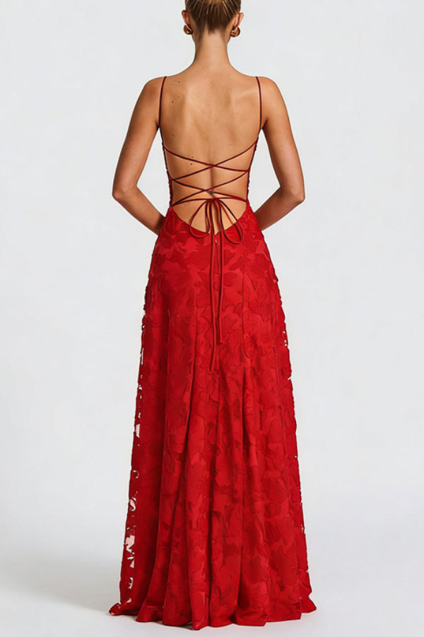 Robe longue à lacets et col bénitier en jersey dévoré fleuri