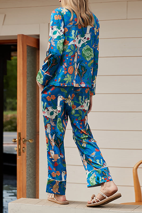 Carrot Rabbit Print Long Sleeve Two-Piece Lounge Set