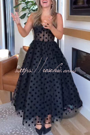 Tulle Polka Dot Sweetheart Bustier A-Line Midi Dress