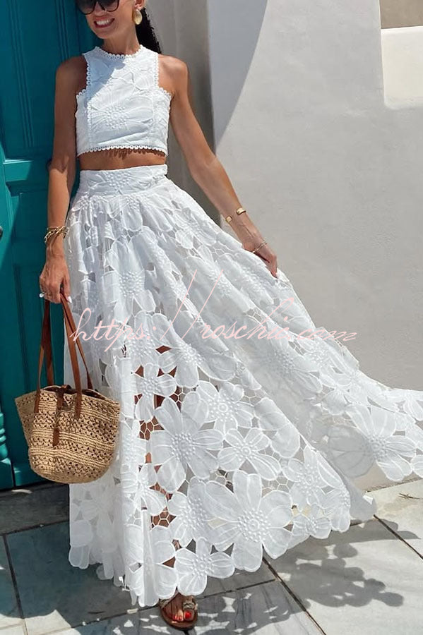 Floral Crochet Lace Crop Top & Maxi Skirt Set