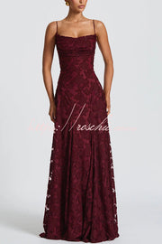 Floral Burnout Cowl Neck Lace-Up Back Maxi Dress