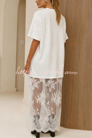 Lace Hem Maxi Dress – Loose Fit Short Sleeve Vacation Dress