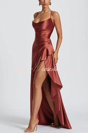 Backless Lace-Up Ruffle Maxi Dress – Spaghetti Strap