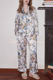 White Begonia Printed Long Sleeve Two-Piece Set