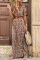 Vestido Maxi Paisley com Cinto – Traje de Férias com Decote em V