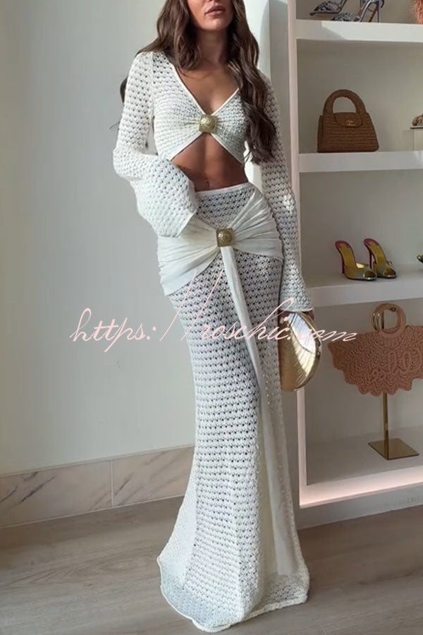Knit Crop Top & Maxi Skirt Set with Hardware Detail