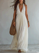 Ivory Pleated Halter Maxi Dress | Bohemian Resort Style