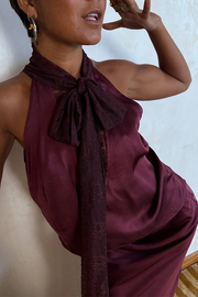 Satin Lace Trim Tank Top | Contrast Color Sleeveless Cami