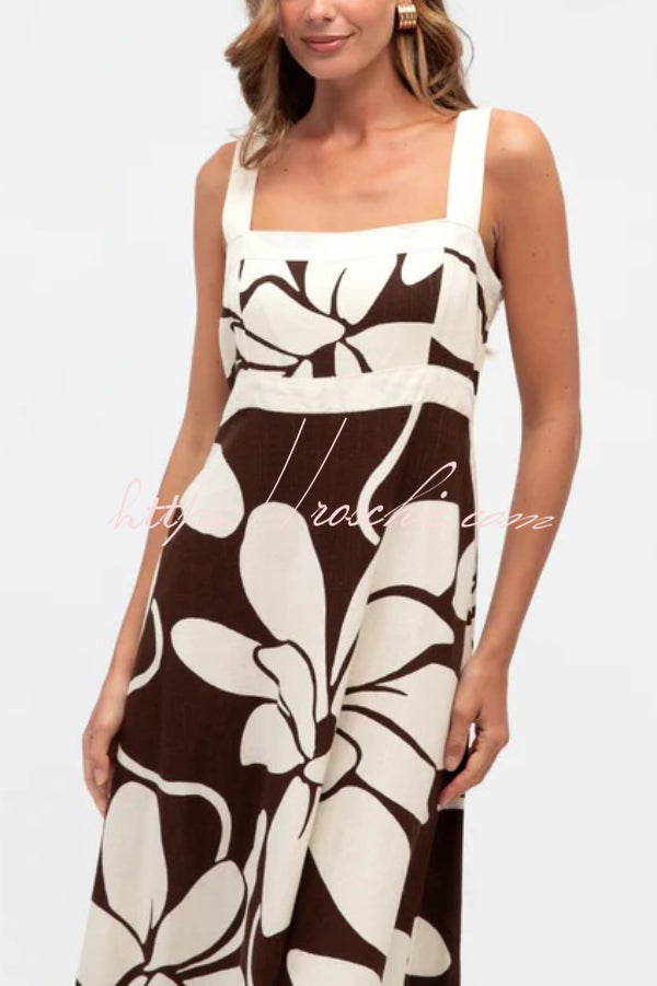 Color-Block Floral Print Square Neck Sleeveless Maxi Dress
