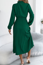 Women's Long Sleeve Pleated Midi Dress – Fitted Waist