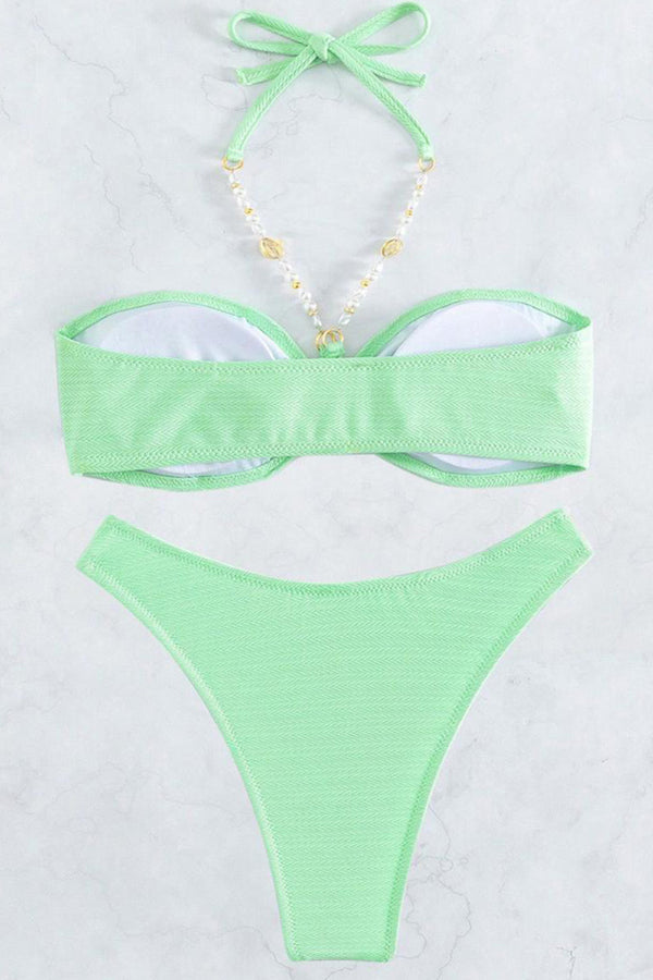 Solid Color Halter Bikini Set – Two-Piece Swimsuit